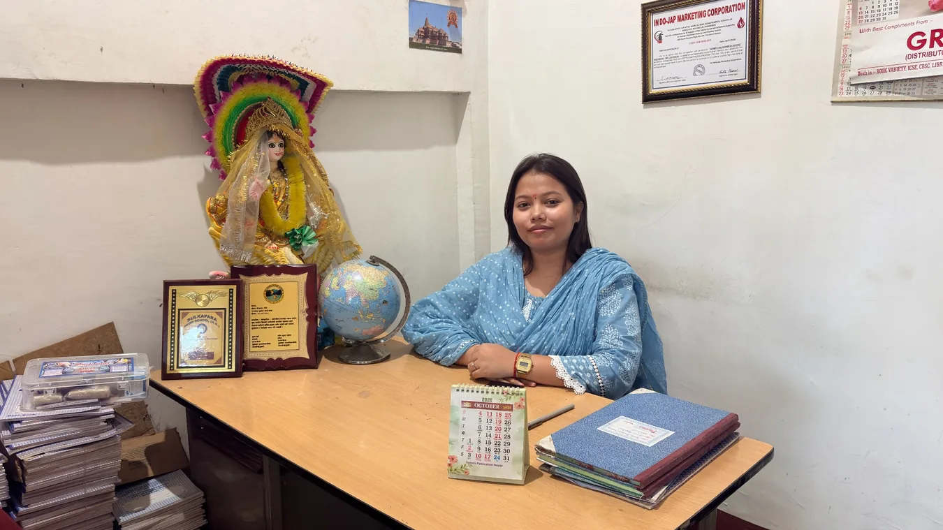 MGM School principal Mamta Giri sitting at her desk